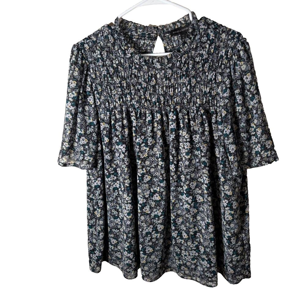 Banana Republic Blouse Women's Large Tall Short Sleeve Floral Casual Top Shirt